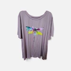 Mauve Purple Watercolor Dragonfly Let It Be Graphic Short Sleeve Tee Shirt